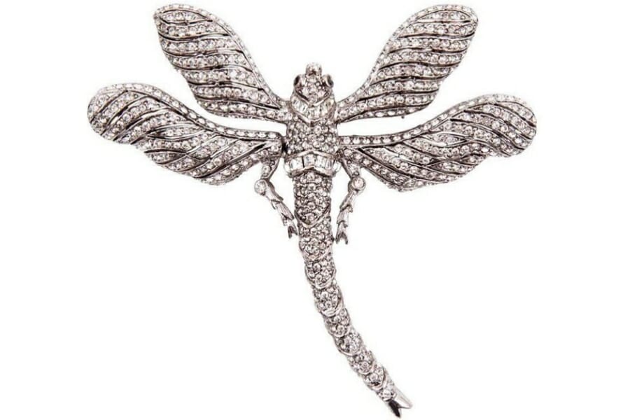 Dragonfly-shaped rhodium brooch