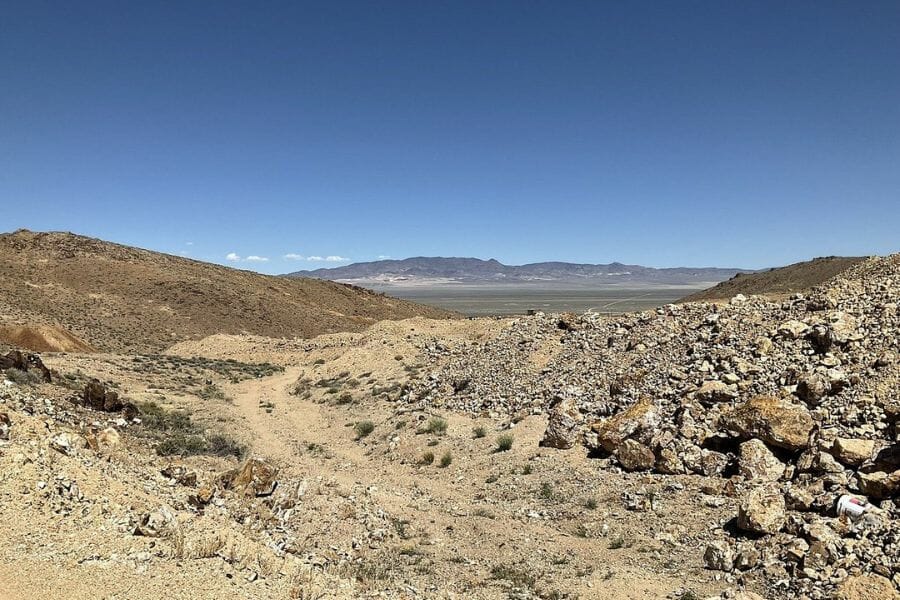 bare rocky hills with winding road