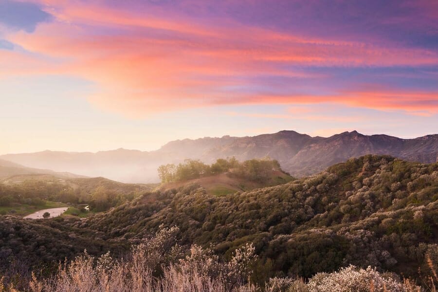 Beautifully colored skies over the vast landscape of Santa Monica Mountains