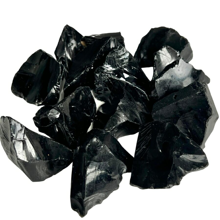 Pieces of raw obsidian showing consistent black colors