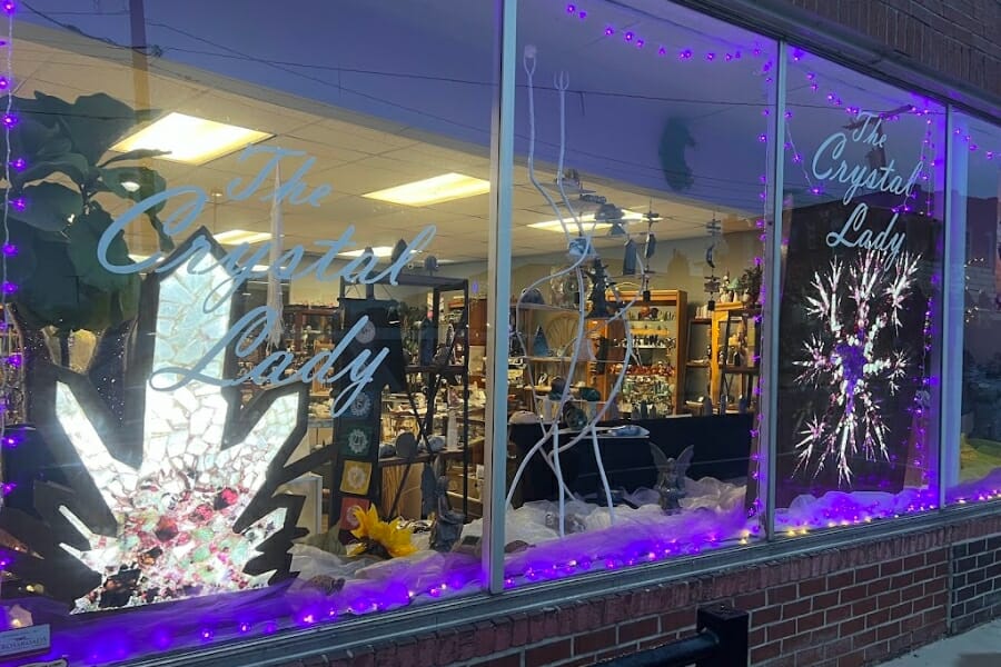 Front store window of The Crystal Lady
