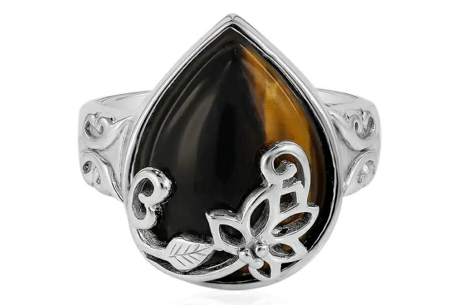 A gorgeous tiger's eye ring with intricate silver details