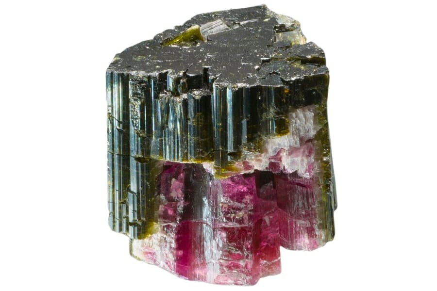 A unique-looking watermelon tourmaline characterized by its green and pink colors