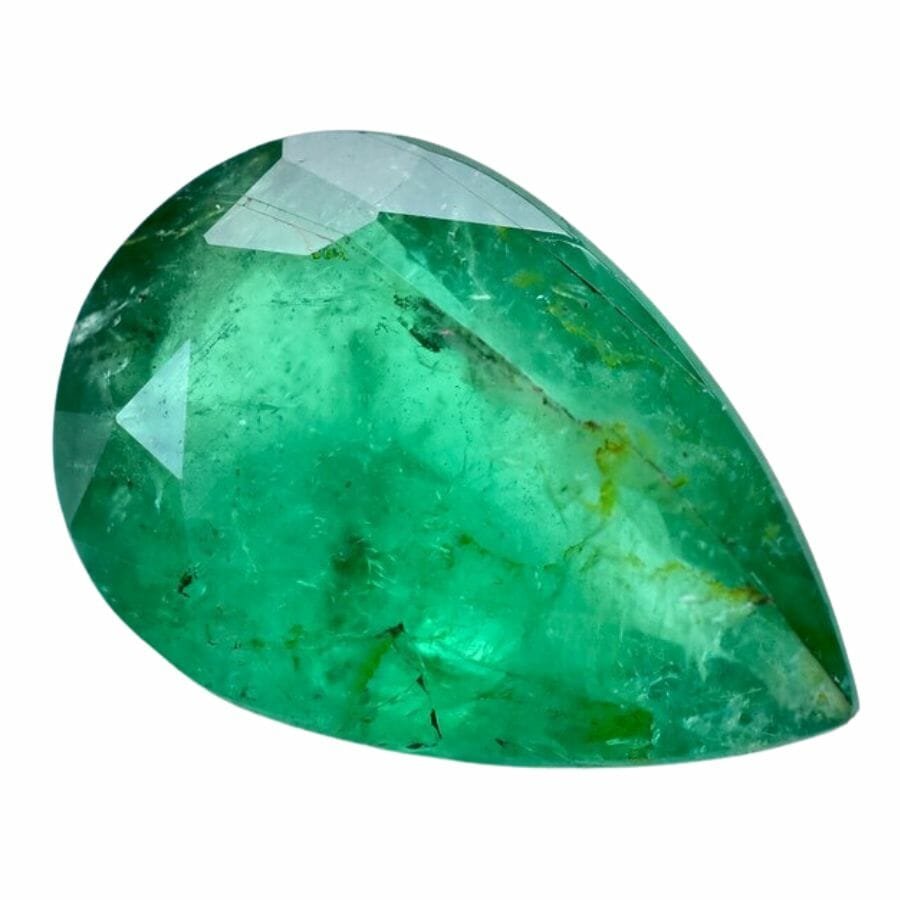 green pear cut emerald with visible inclusions