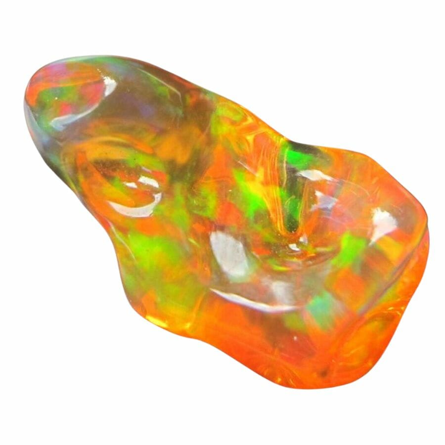 orange opal with bright green and yellow flecks