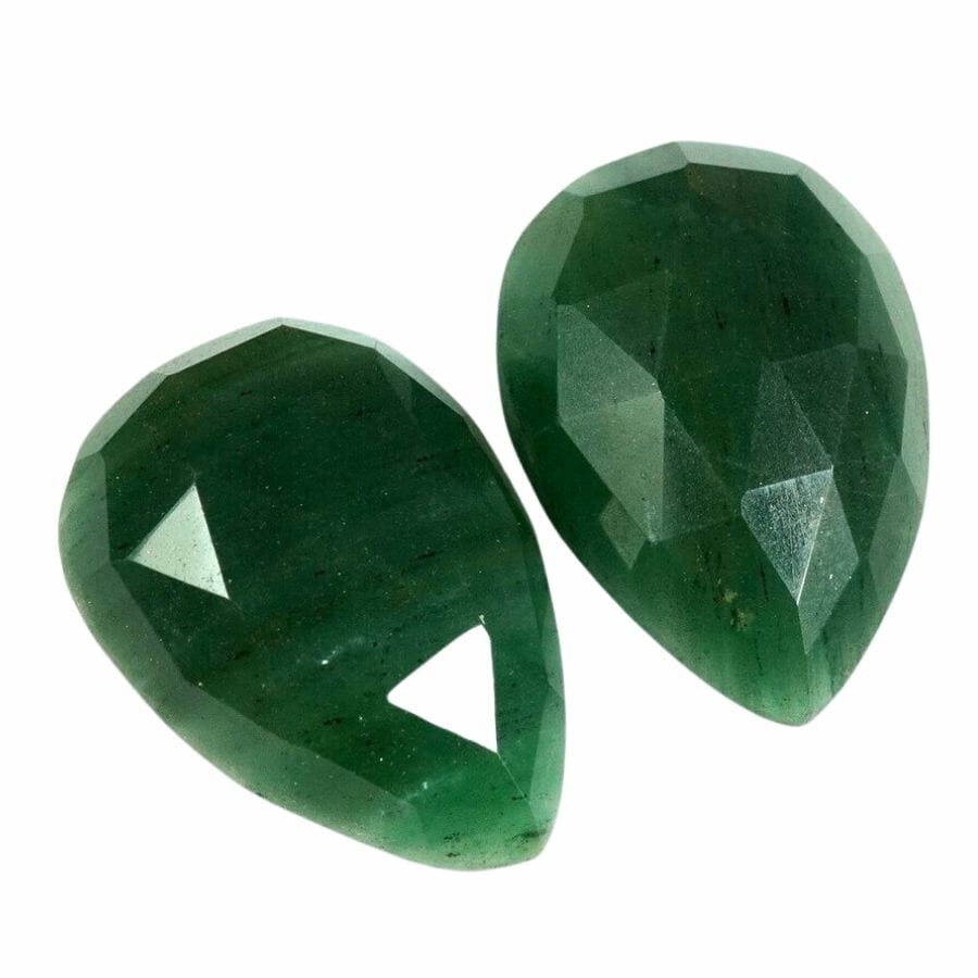 two faceted pear cut deep green dyed quartz
