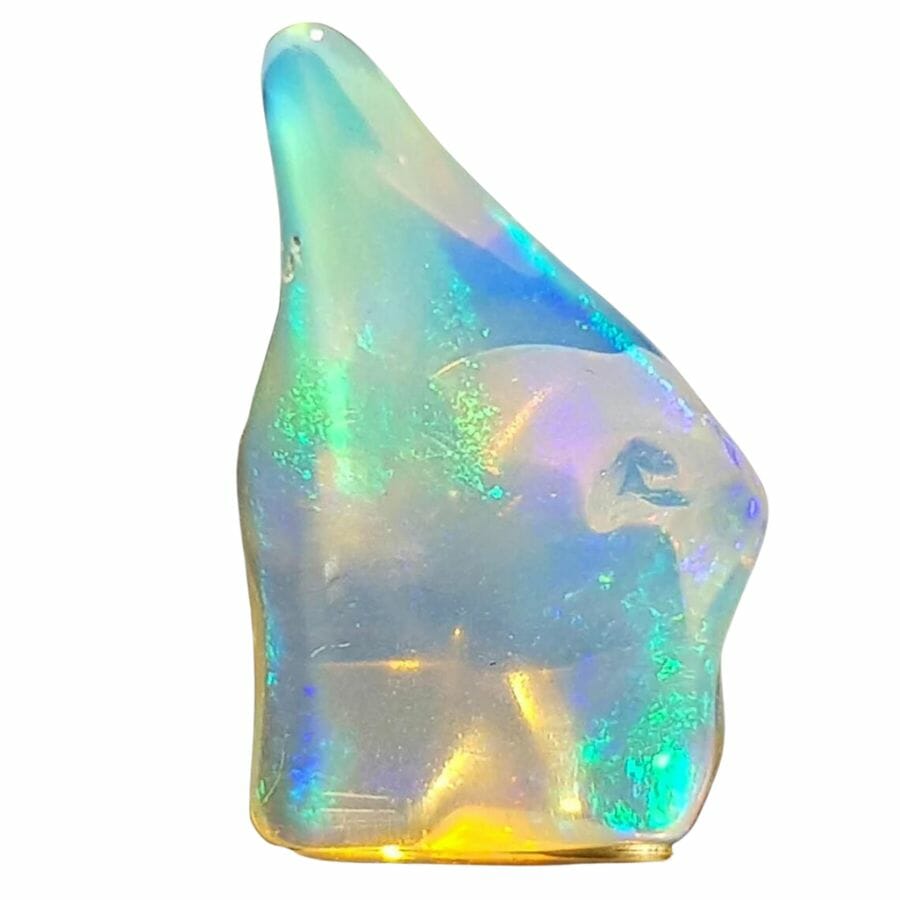 amorphous translucent hydrophane opal with yellow, green, blue, and purple swirls