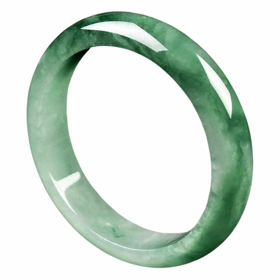 mottled white and green jadeite bangle