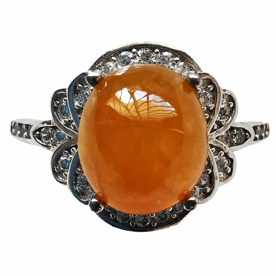 orange jadeite cabochon ring