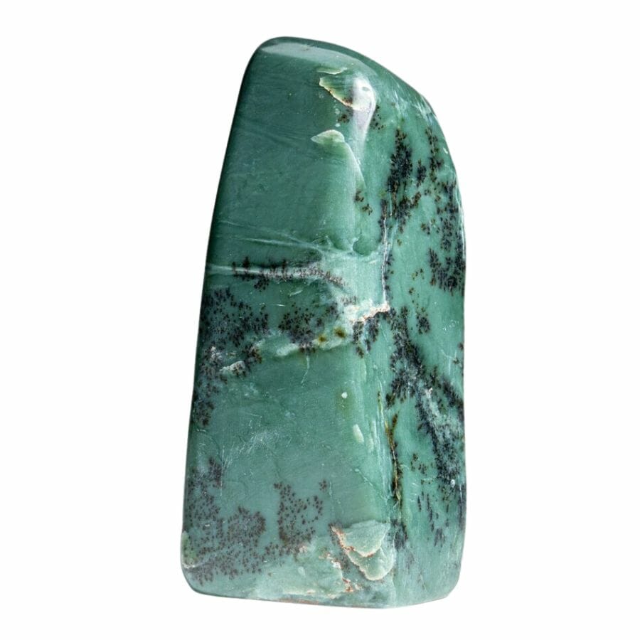 polished green nephrite stone with black swirls