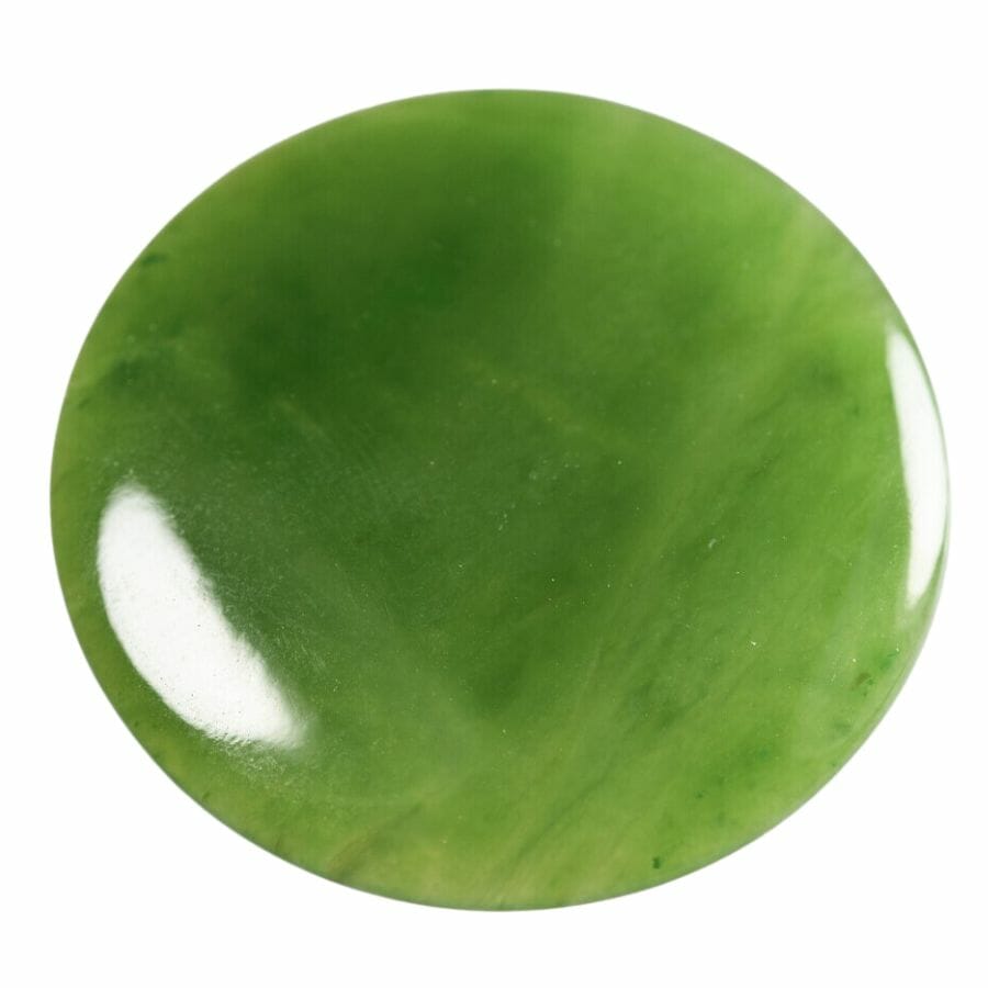 round bright green nephrite cabochon