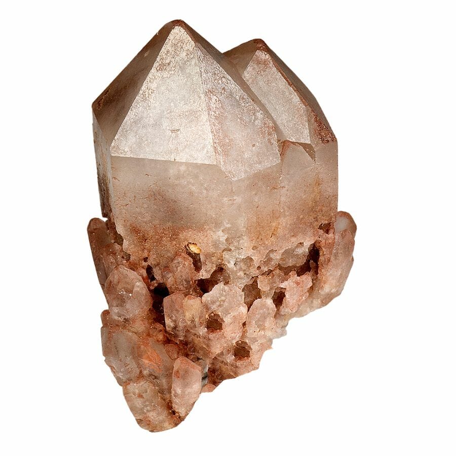 two brown quartz crystals with pointed tips