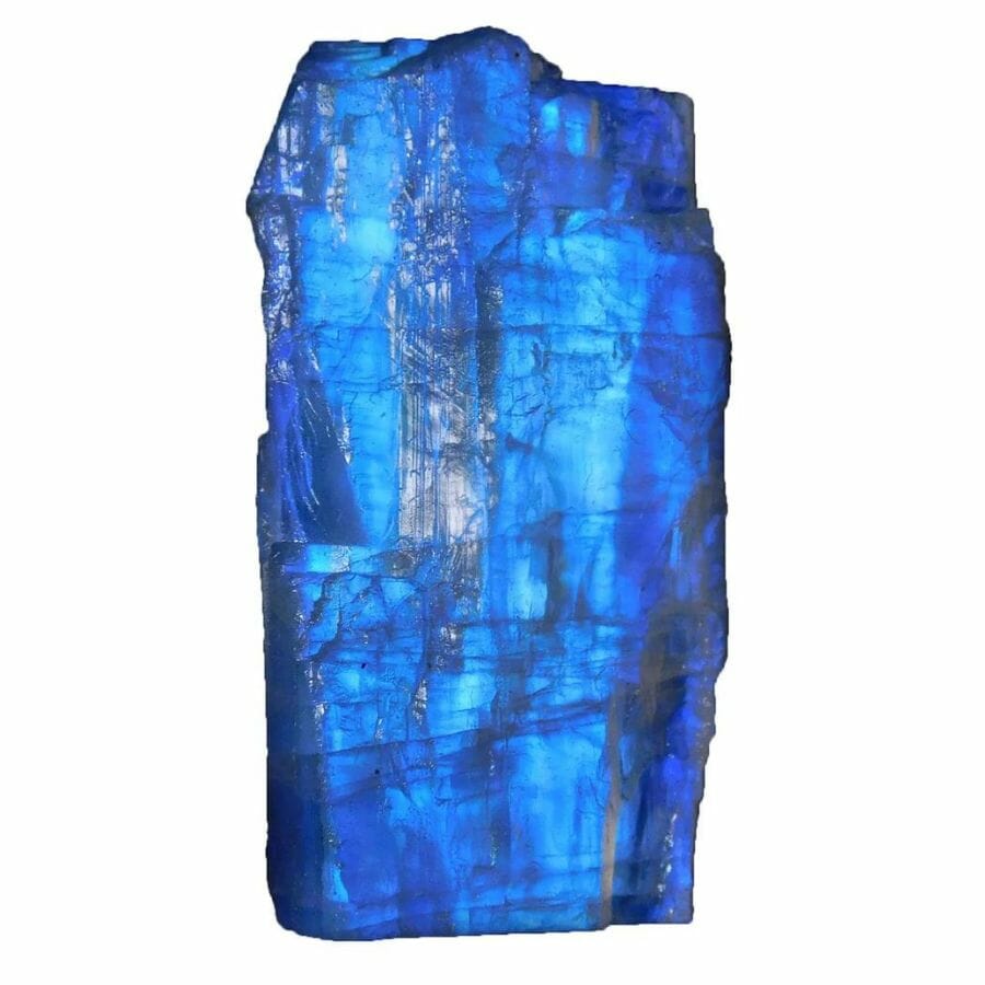 rough bright blue rainbow moonstone slab