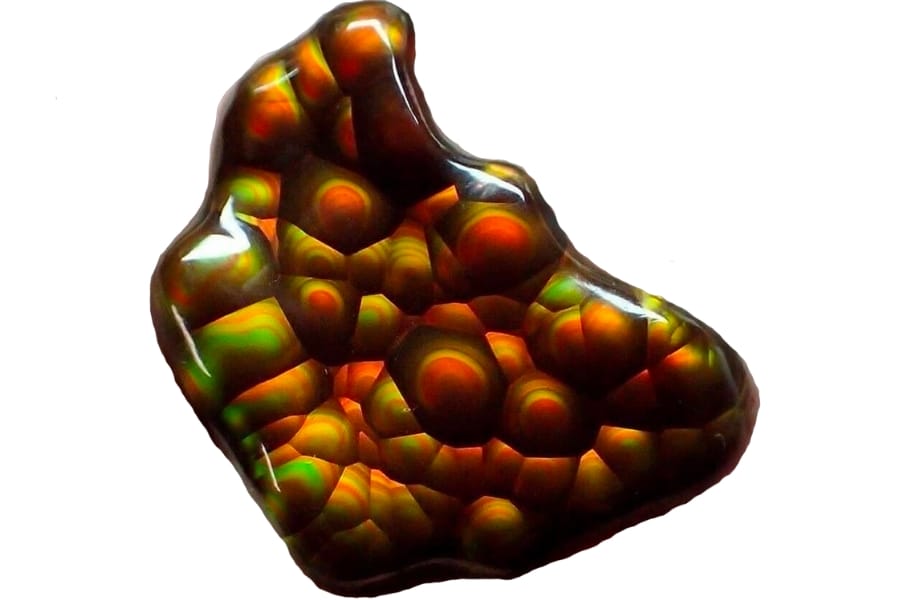 A polished fire agate showing amazing patterns