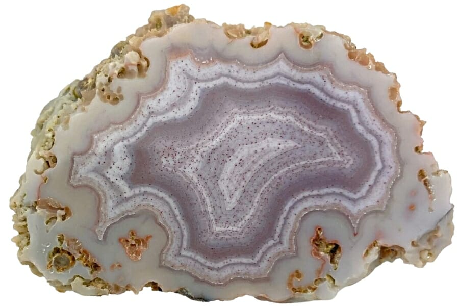 A mesmerizing agate specimen with purple hues and gemmy texture