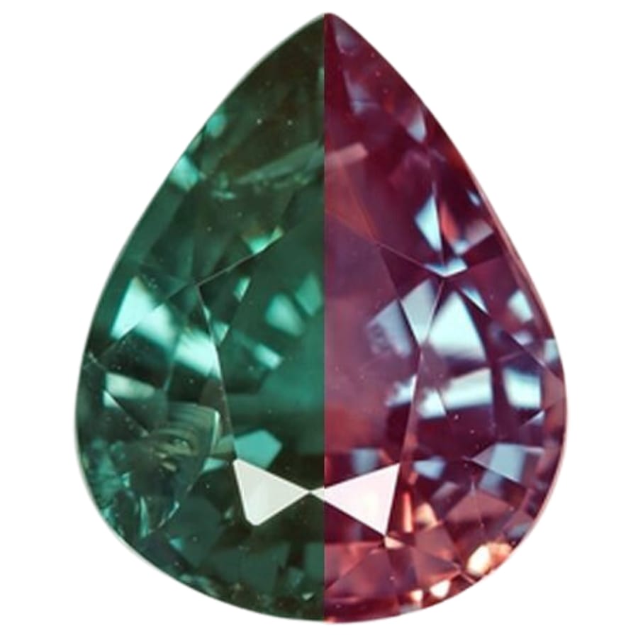 The majestic color change of an alexandrite crystal