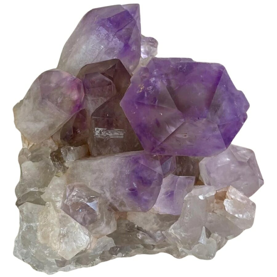 A mesmerizing amethyst crystal cluster with different purple hues