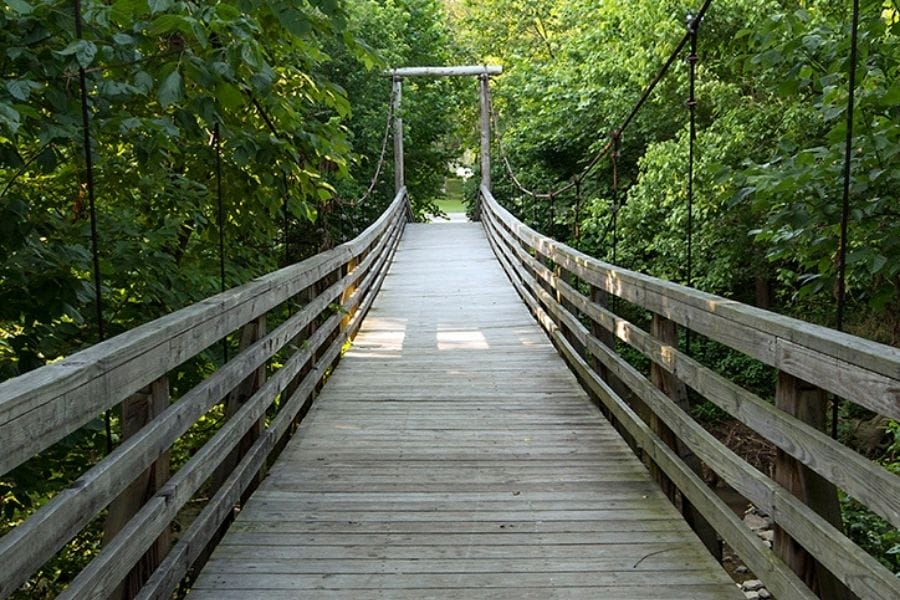 A spacious hanging bridge at the Big Bone Lick State Historic Site