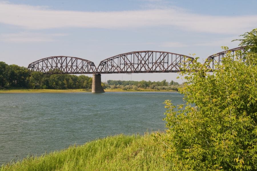 metal bridge over a river