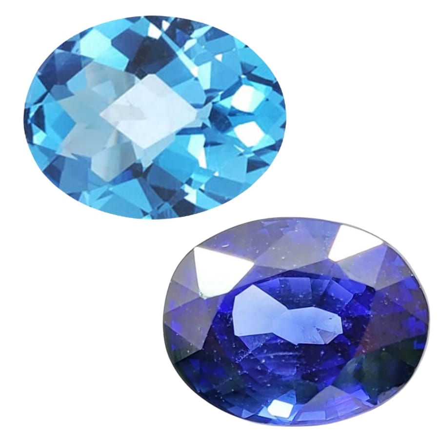 Blue topaz and sapphire gemstone crystals