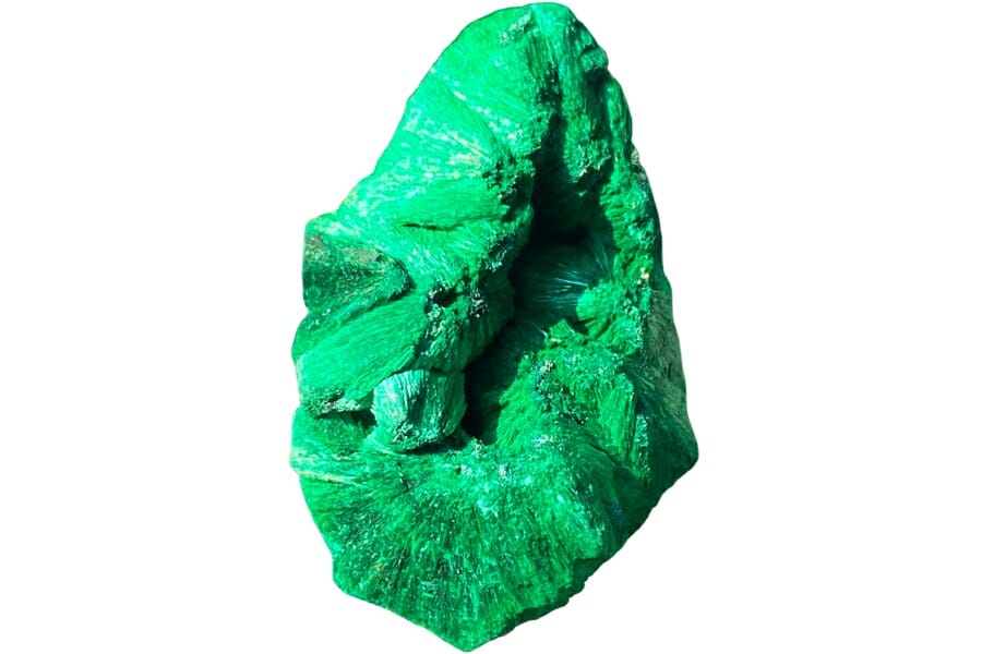 A bright green malachite specimen