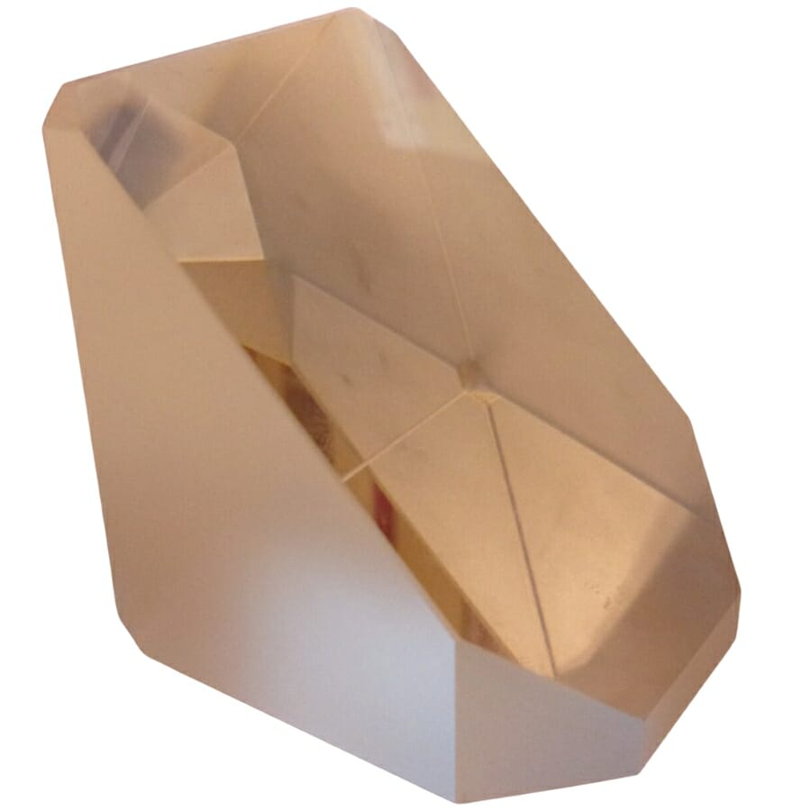 A uniquely shaped clear glass prism