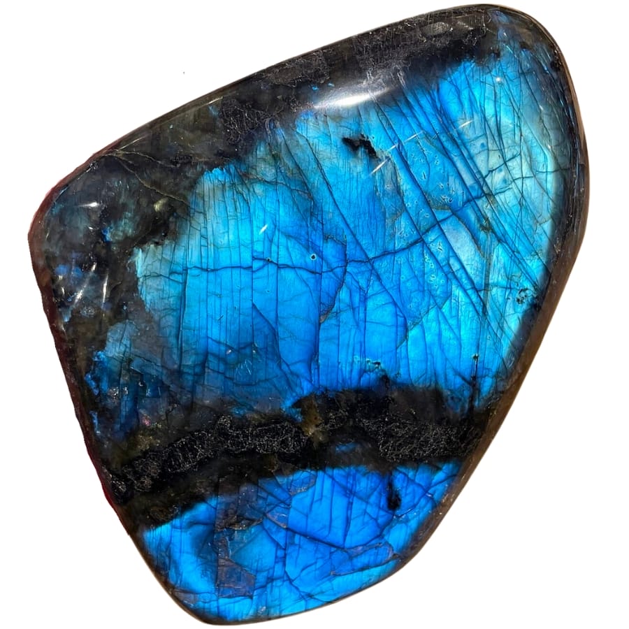 A block labradorite with yellow blue labradorescence