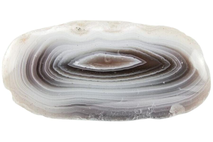 A long and oblong-shaped agate with pretty swirling bands