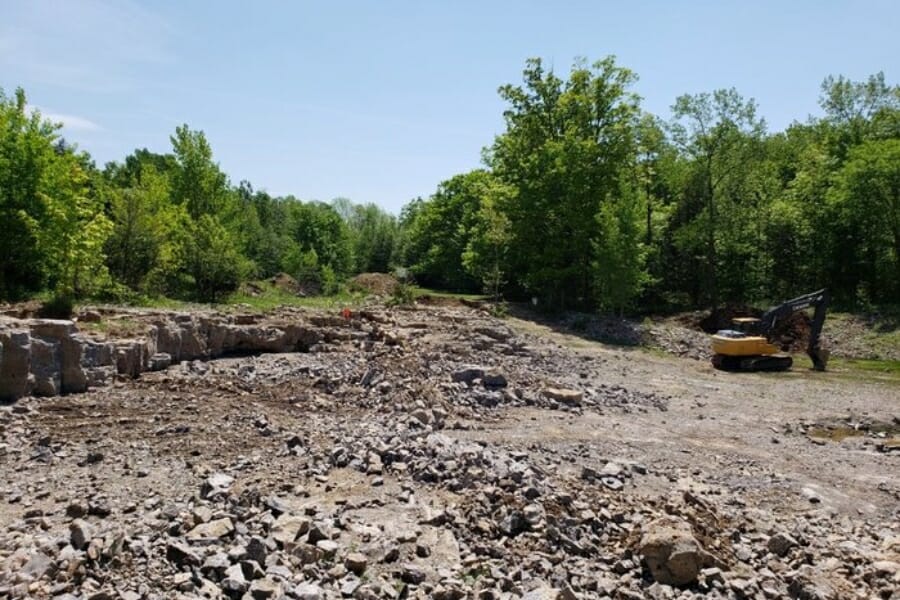 A rocky area at the crystal grove diamond mine and campground where you can find agates