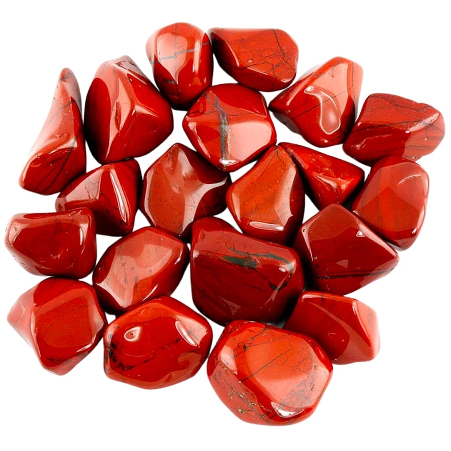 Shiny pieces of polished red jaspers