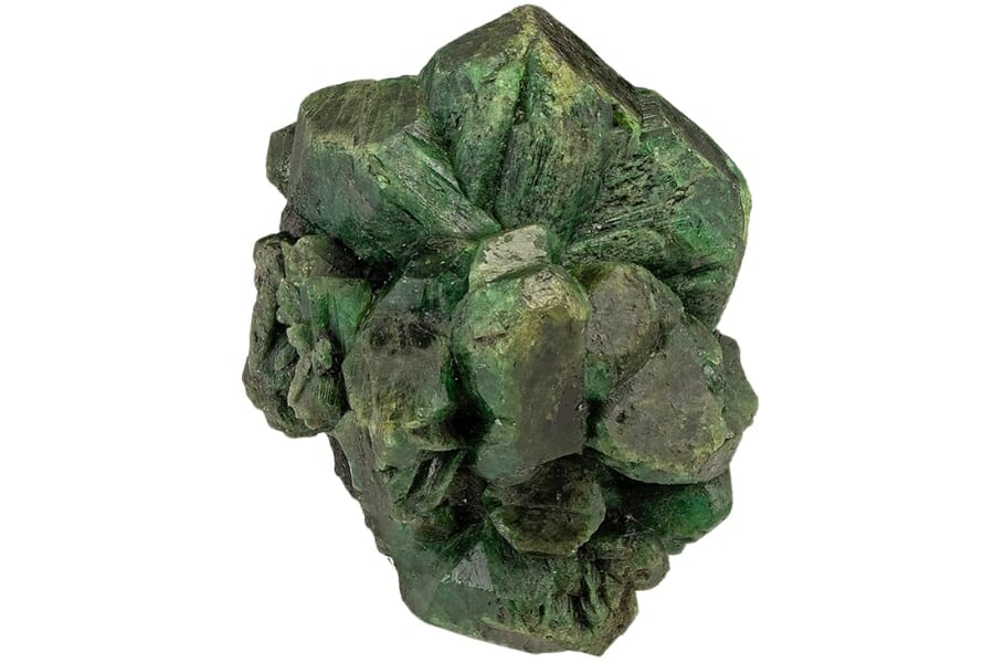 A cluster of twinned green alexandrite crystals