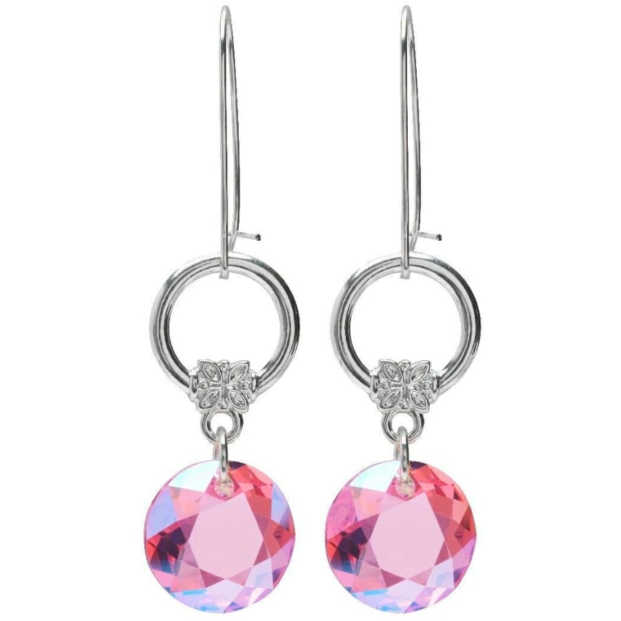 A beautiful dangling earrings with round pink Swarovski crystals