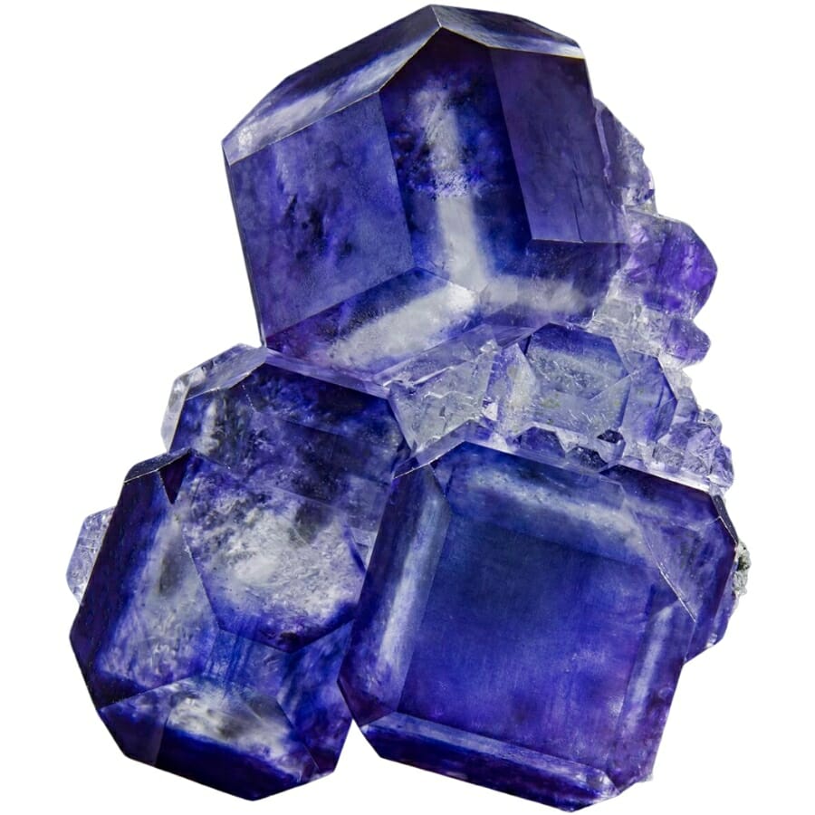 Pristine fluorite group with deep blue color and interesting color zonation