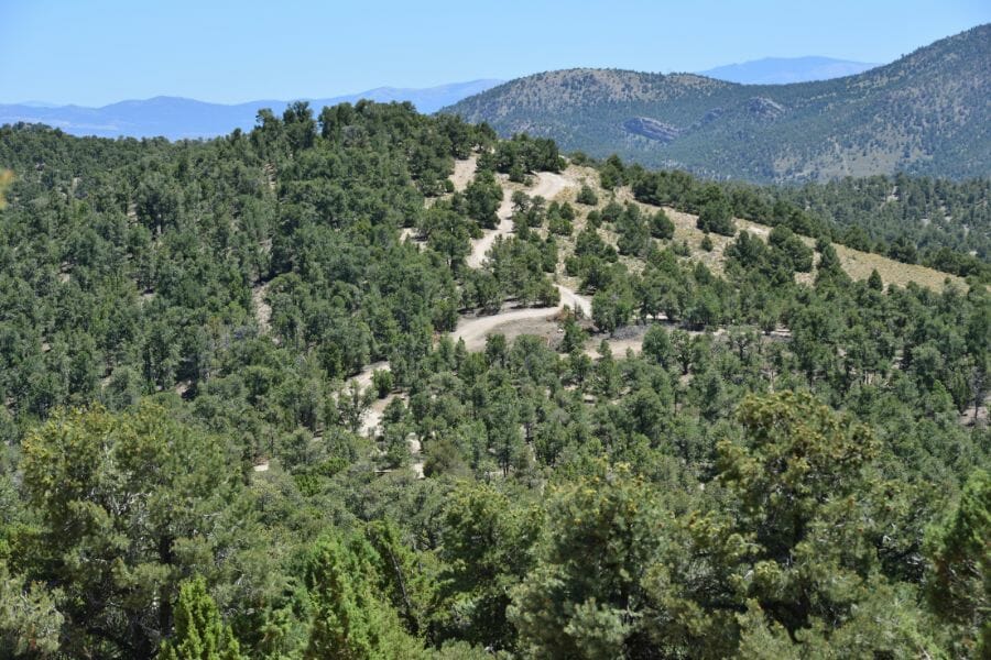 tree-covered slopes and visible trails at Garnet Hill