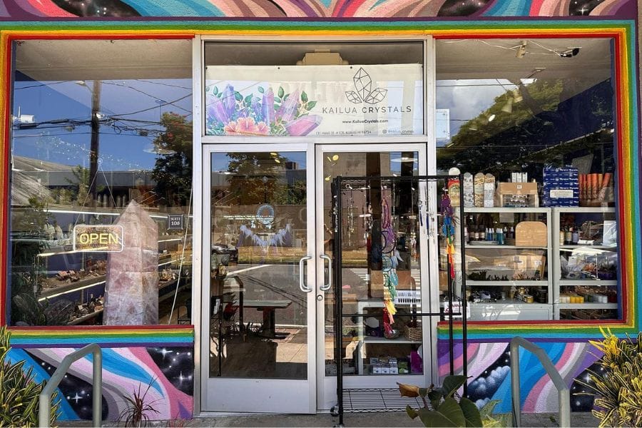 store front with glass doors and large glass windows