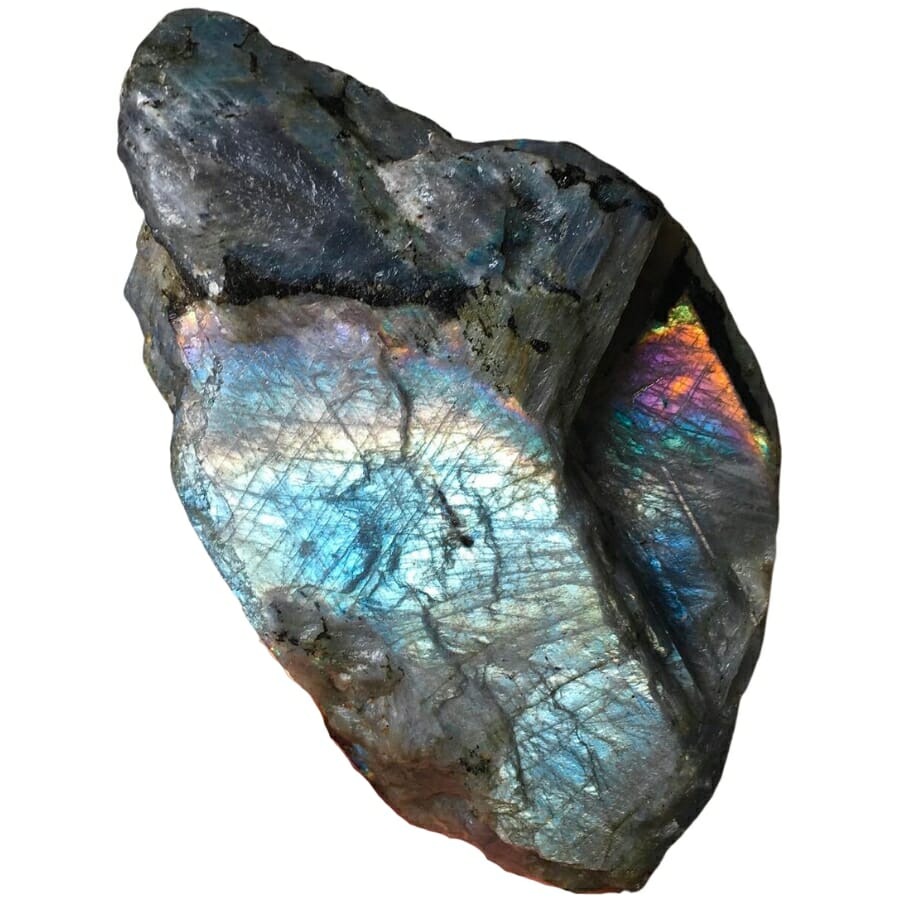 A rough labradorite showing labradorescence