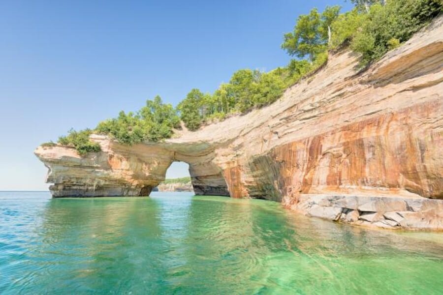 A breathtaking formation and clear waters at the Lake Superior