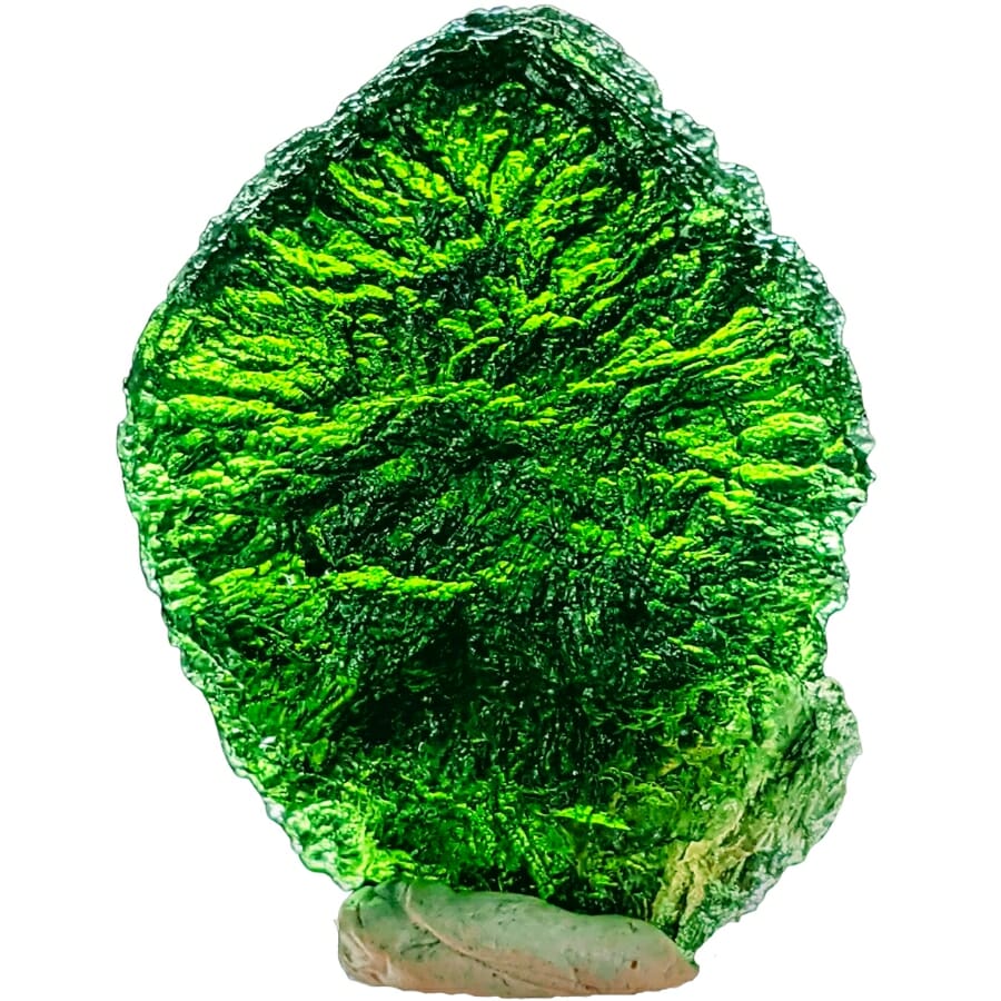 A beautiful, lustrous green moldavite