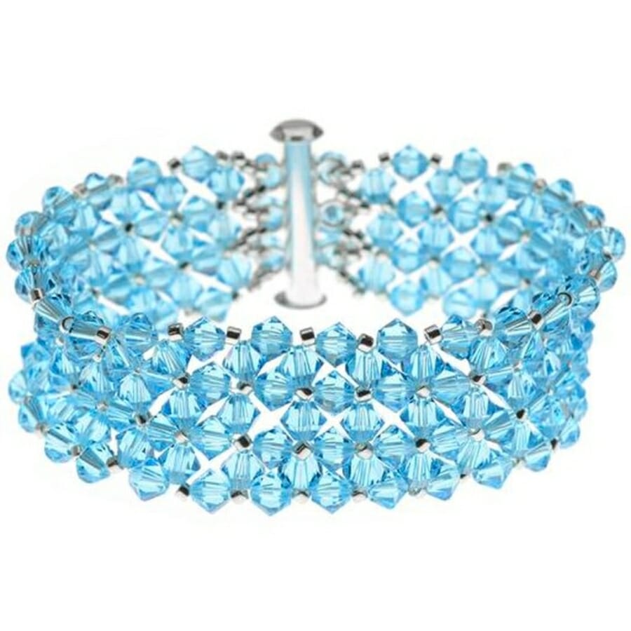A bracelet made out of sky-blue crystals
