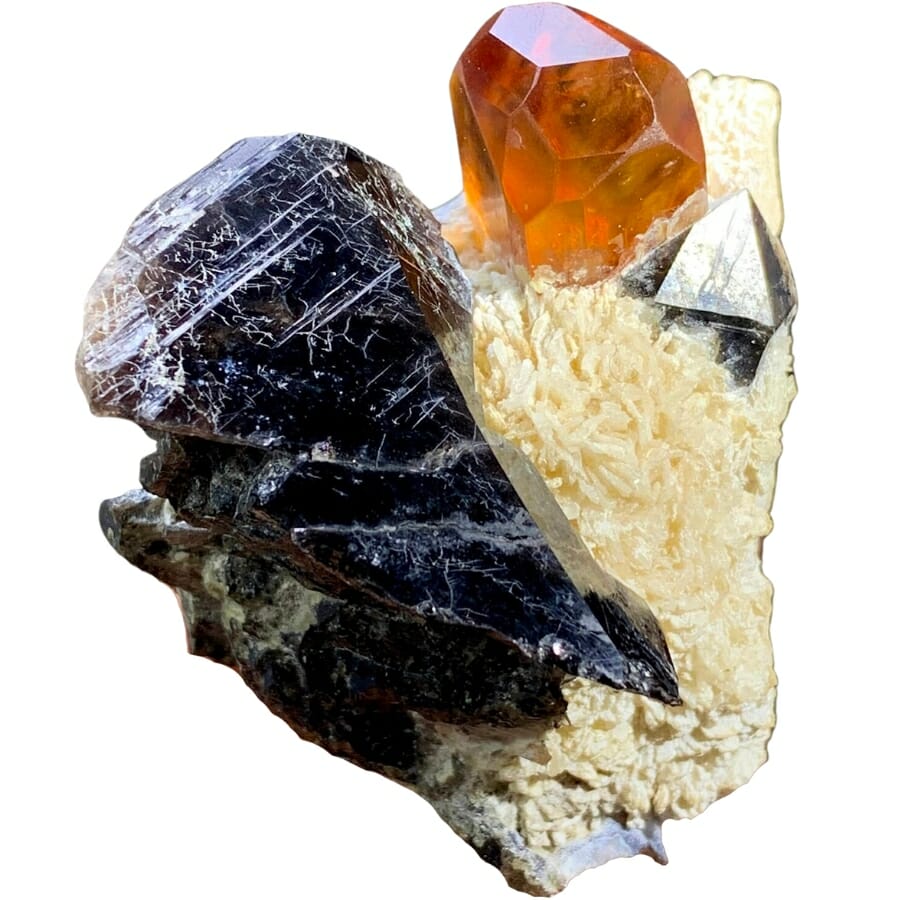 Rich golden-colored topaz with quartz on matrix