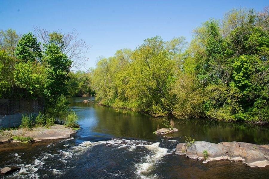Rushing waters of the Pawtuxet River where you can find agates