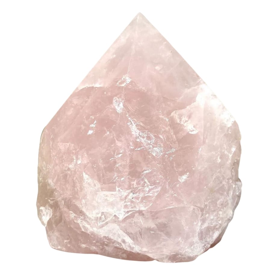 A mesmerizing polished rose quartz with a pointy end
