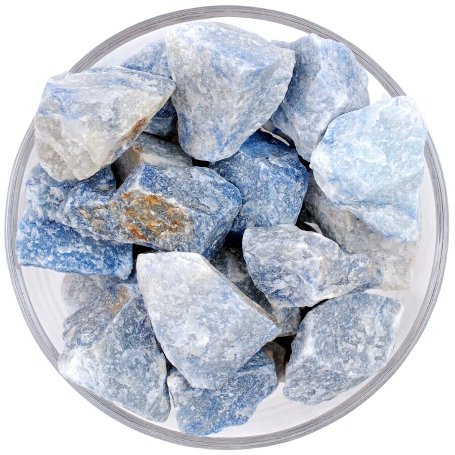 Raw pieces of blue quartz on a petri dish