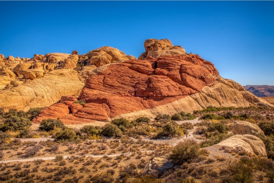 reddish rocky outcrops at the Red Rock Canyon National Conservation Area
