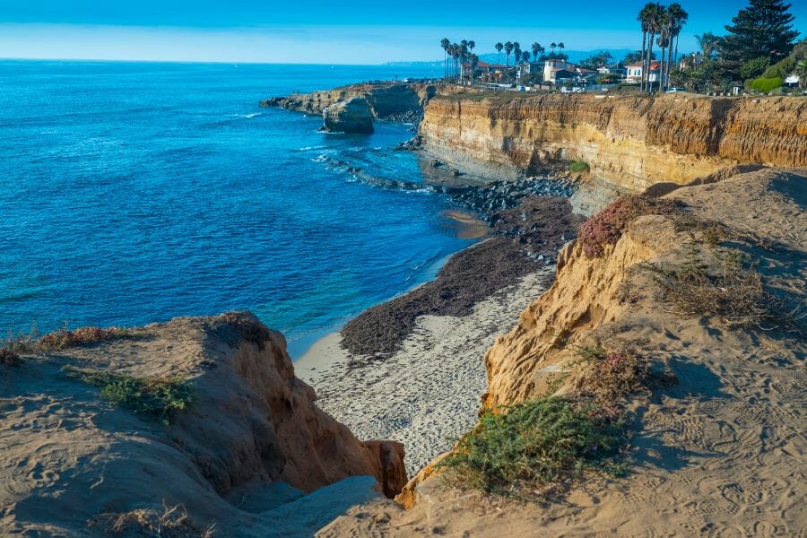 cliffs along a coast with a blue sea