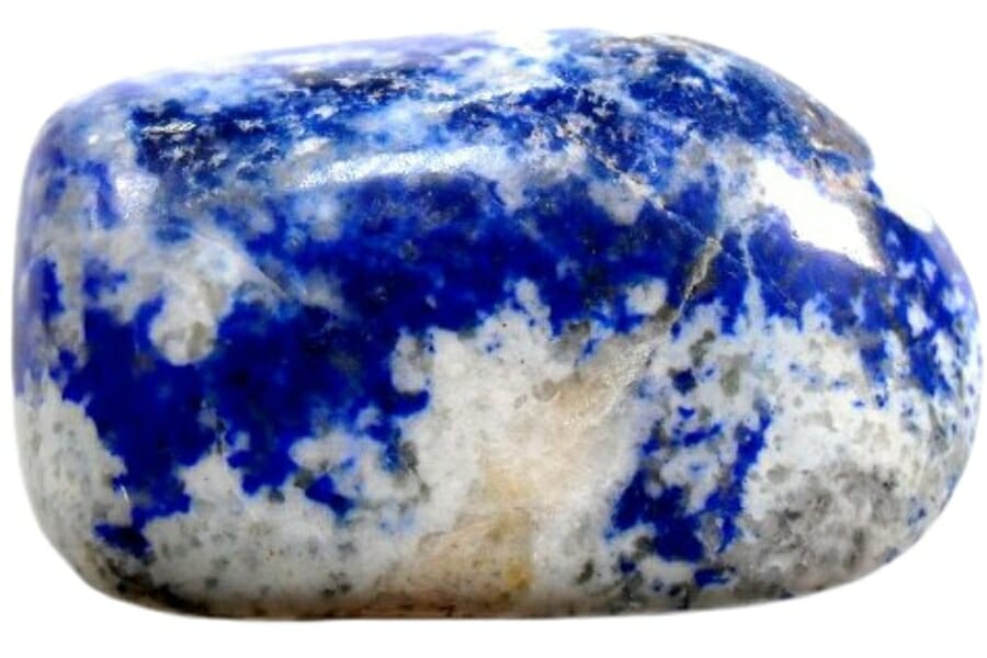A stunning tumbled siberian lapis lazuli stone with big white patches o minerals