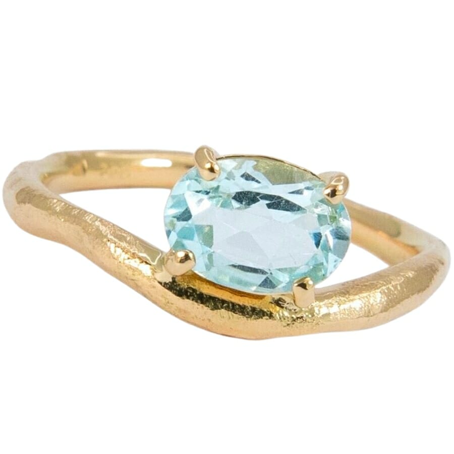 A beautiful sky blue topaz set on a gold ring