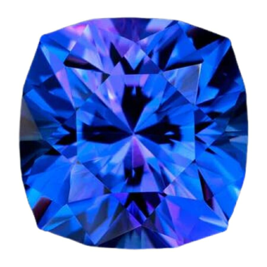 The radiant fluoresce of a cushion-cut polished tanzanite gemstone