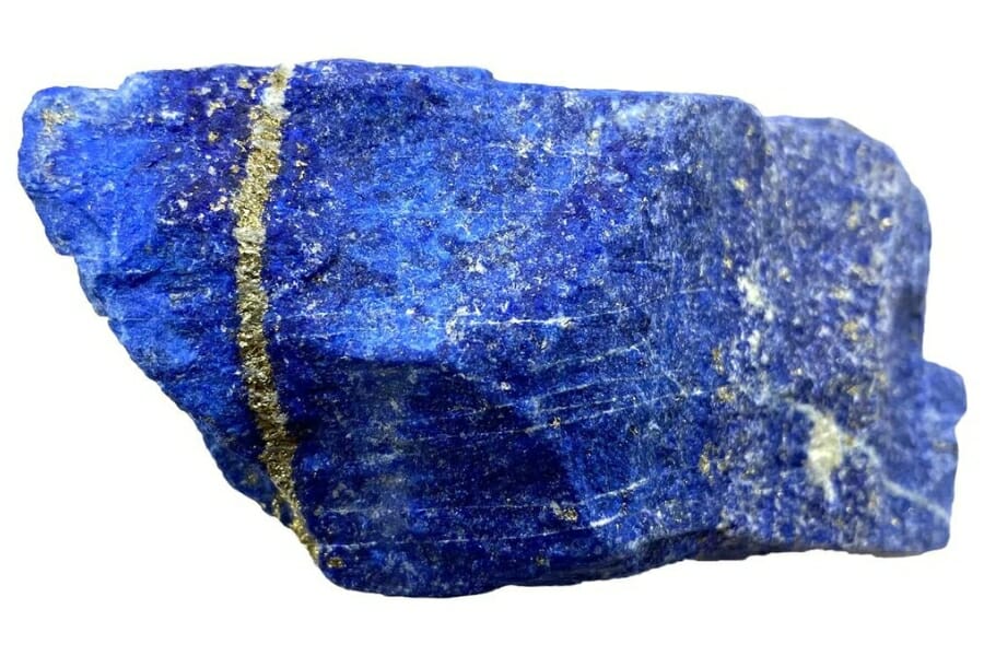 A stunning raw specimen of lapis lazuli with a gold streak