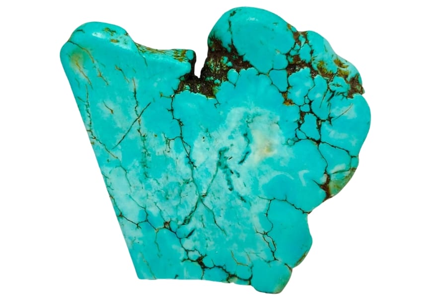 A radiant irregular-shaped polished turquoise slab